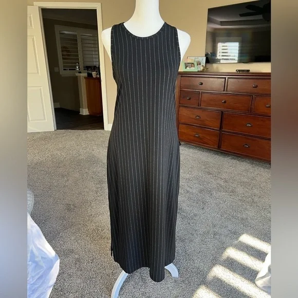 BANANA republic twist racer back dress, side slit, black pin stripe, small - Picture 1 of 11